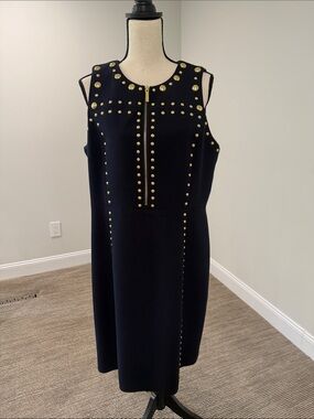 MICHAEL Michael Kors Black Midi Dress with Gold Studs